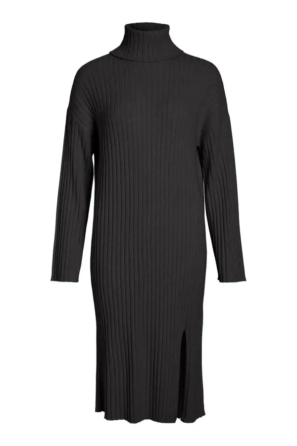 Vila Clothes Črna obleka s puloverjem in ovratnikom