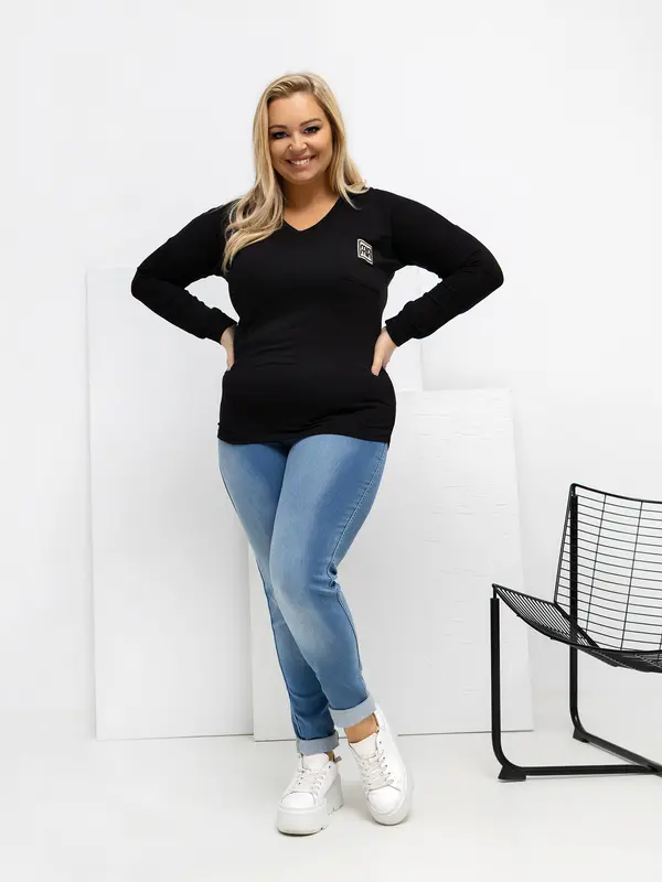 RELEVANCE Črna plus size bluza z dolgimi rokavi
