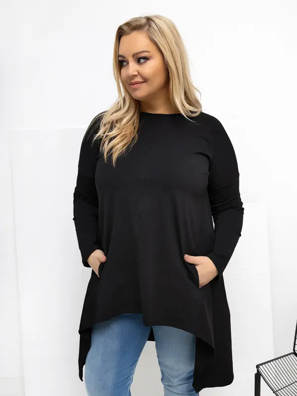 RELEVANCE Črna plus size bluza z žepi