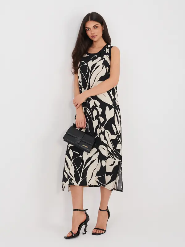 Sublevel Črna poletna obleka s cvetličnim vzorcem
