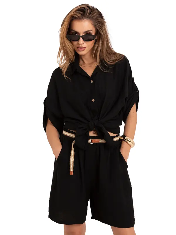 Italy Moda Črna poletna srajca MI-KS-6537