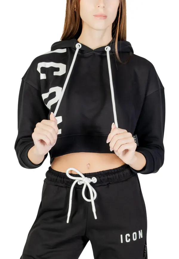 Icon Črna skrajšana jopa s kapuco ICON