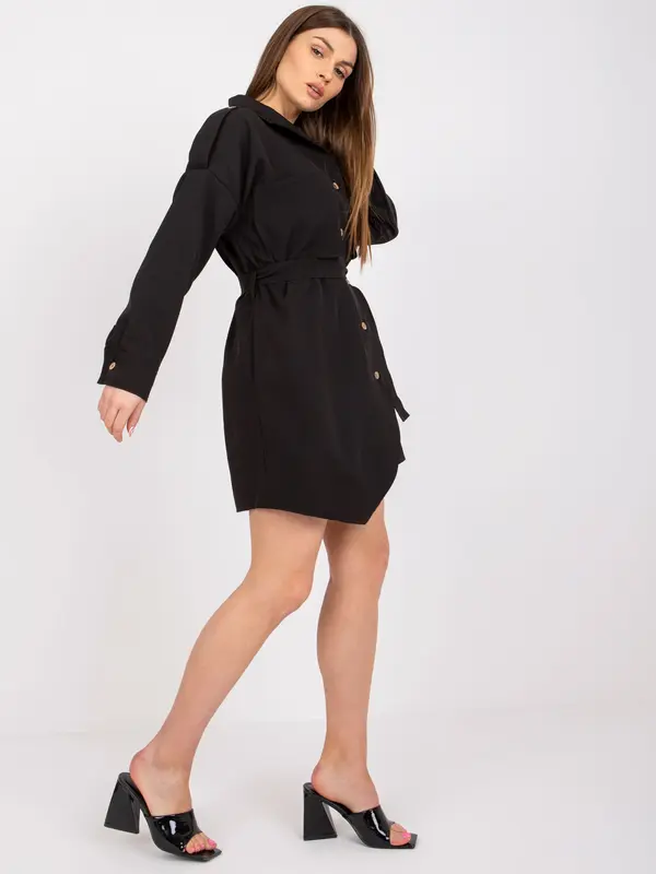 RUE PARIS Črna srajčna obleka s pasom