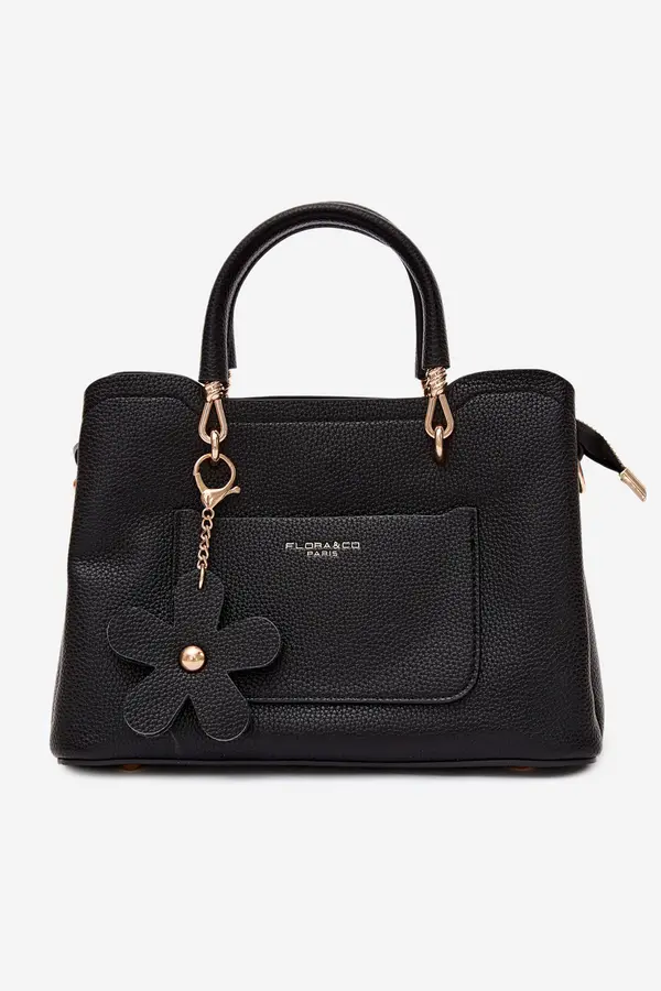 FLORA & CO Črna torba Flora&amp;Co z obeskom za rožo