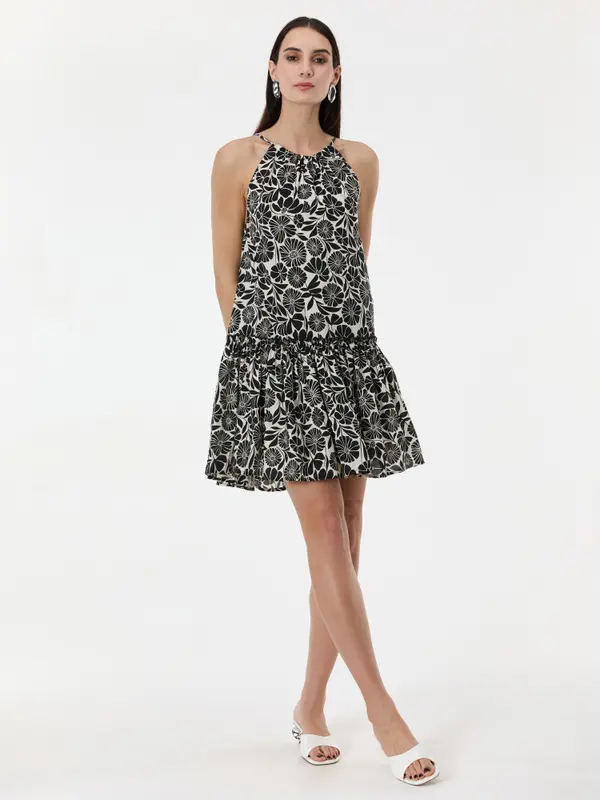 Orsay Črna vzorčasta obleka do kolen ORSAY