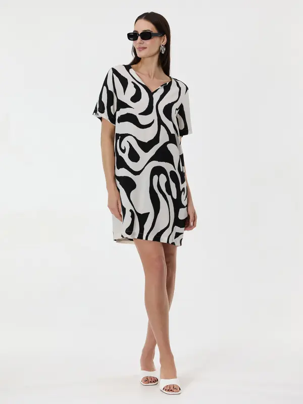 Orsay Črna vzorčasta obleka do kolen ORSAY