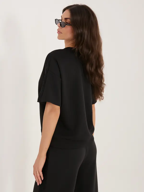 Factory Price Črna ženska bluza z aplikacijami iz čipke