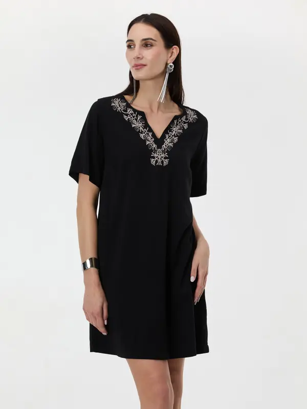 Orsay Črna ženska obleka do kolen ORSAY