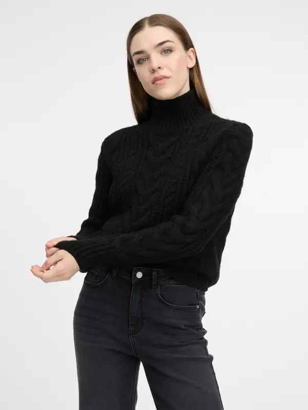 Orsay Črna ženska pulover z ovratnikom ORSAY