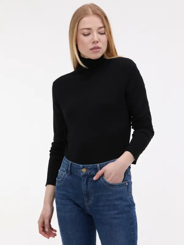 Orsay Črna ženska pulover z ovratnikom ORSAY