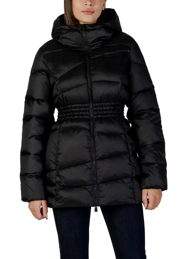 EA7 Črna zimska jakna s kapuco