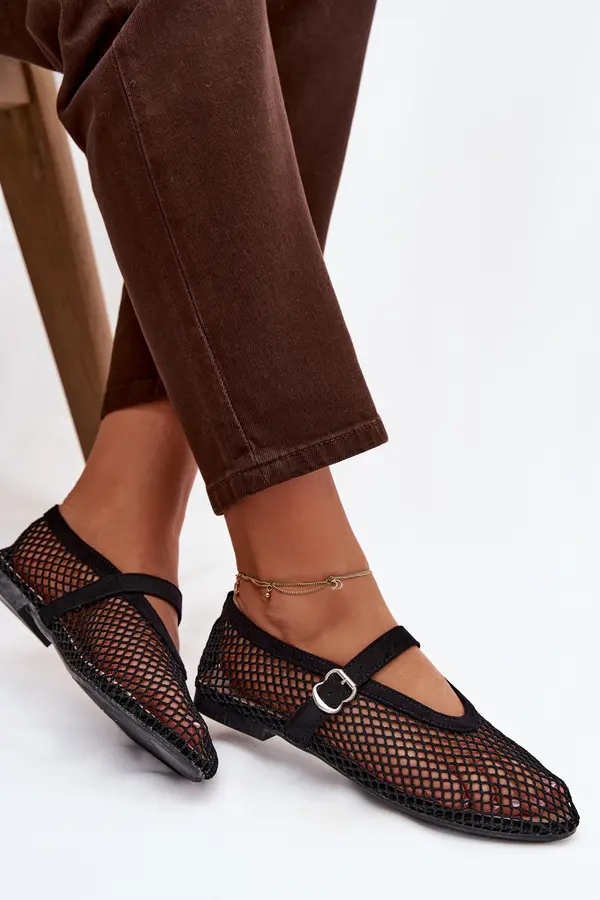 Boto Črne balerinke Boto Mesh s paščkom