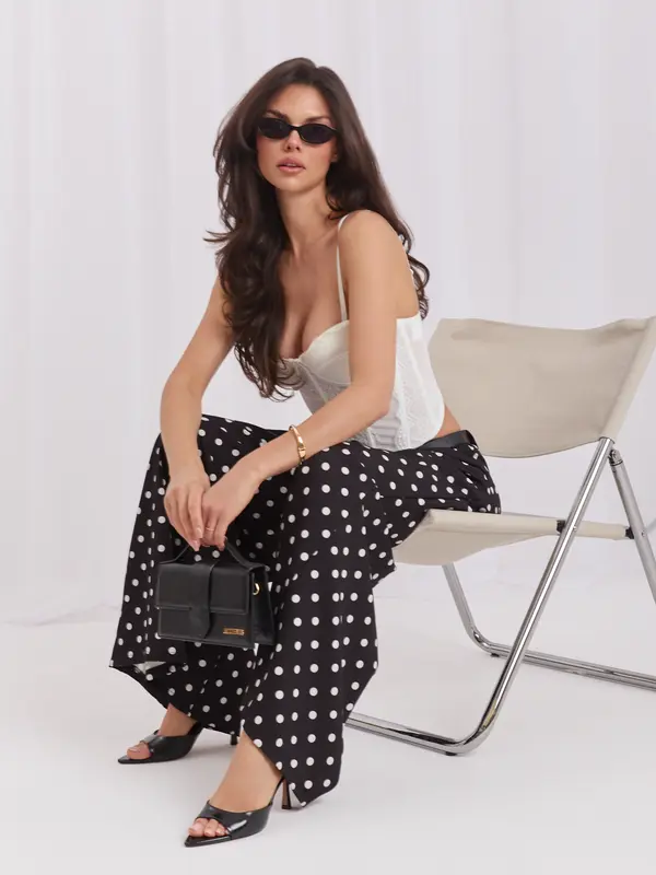 Italy Moda Črne elegantne palazzo hlače