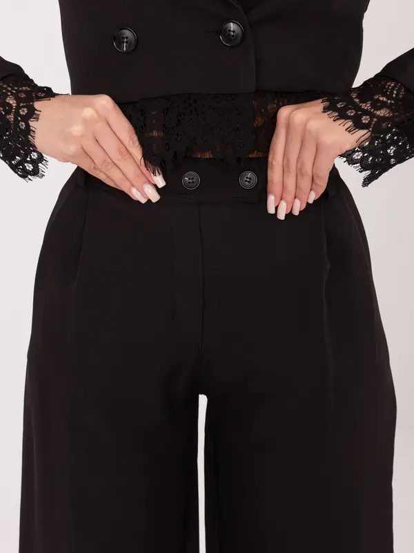 RUE PARIS Črne enobarvne hlače