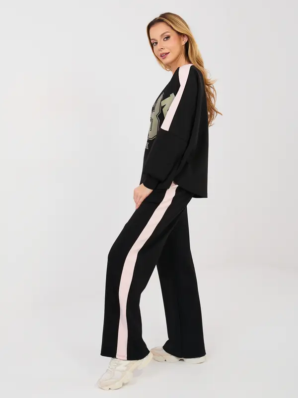 RUE PARIS Črne trenirke iz džersija s črtami