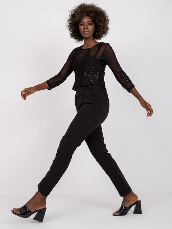 Fashionhunters Črne ženske hlače z ravnimi nogami znamke Hidalgo