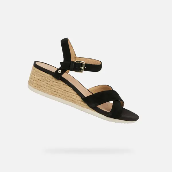 GEOX Črni sandali s platformo Geox Ischia Corda