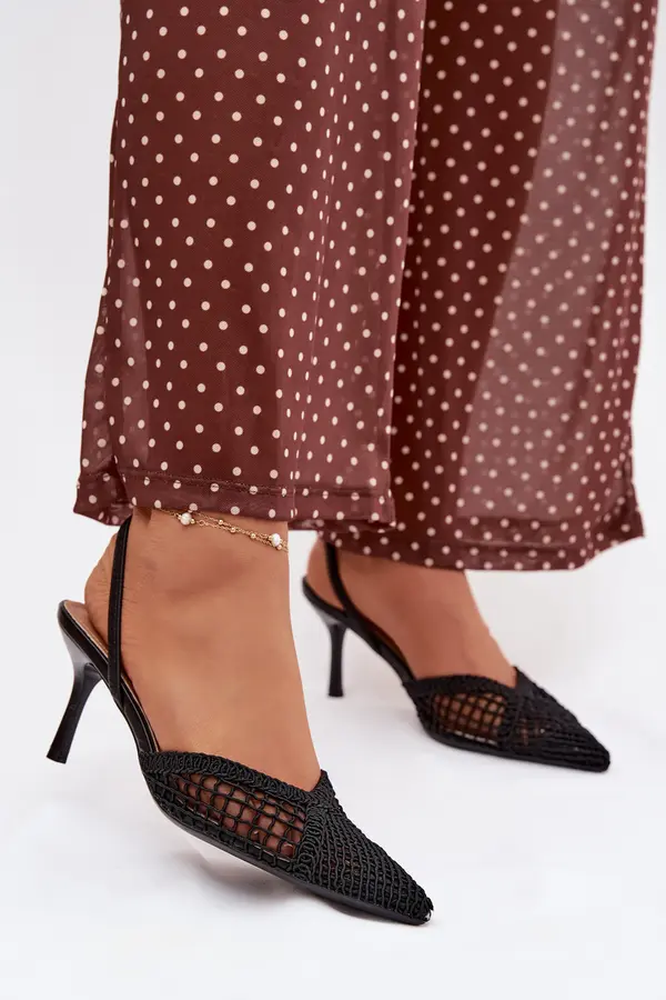 Boto Črni tkani sandali s peto Hanelis