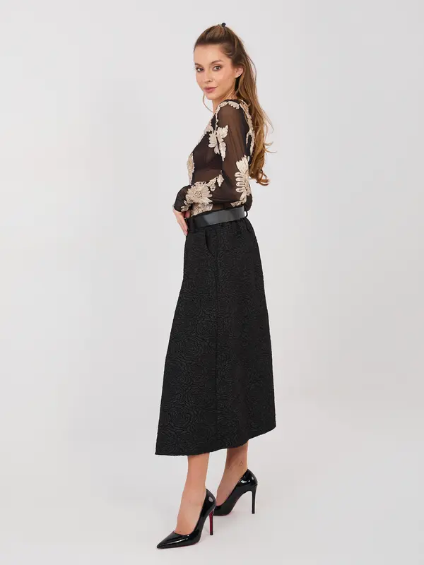 RUE PARIS Črno midi krilo s pasom