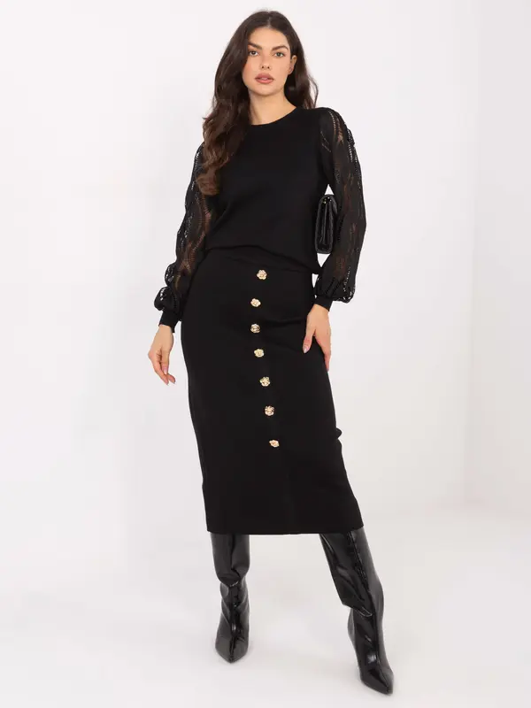 Factory Price Črno midi krilo z gumbi