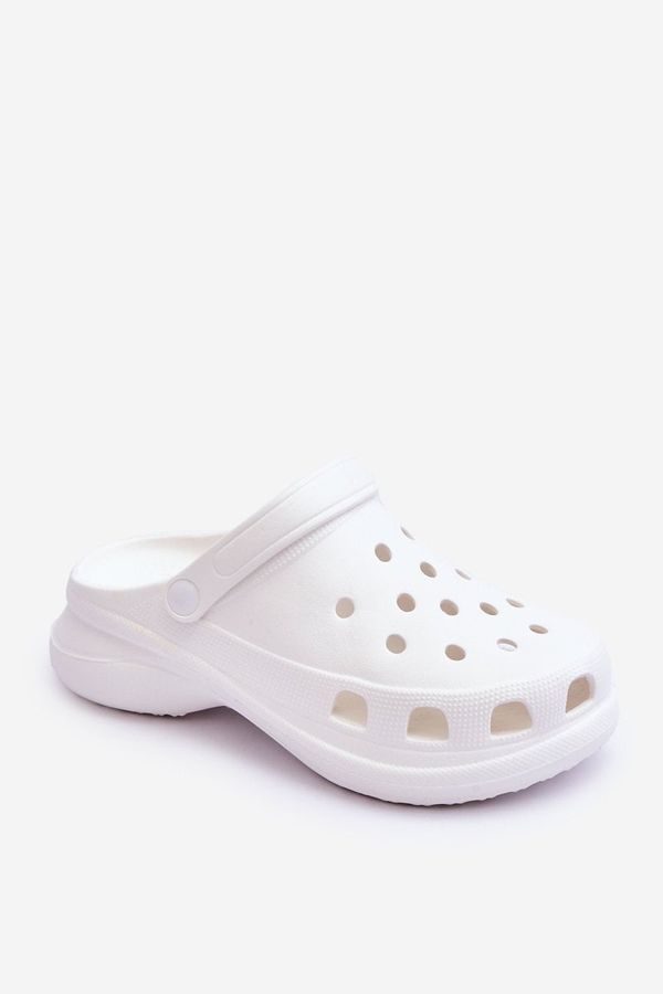 Kesi Crocs foam sandals on a robust white Katniss sole