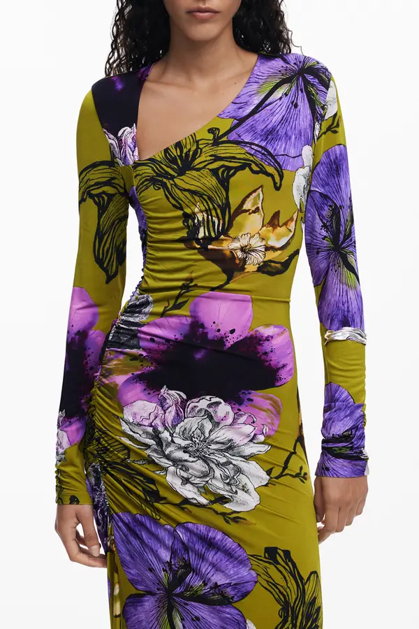 DESIGUAL Cvetlična dolga obleka z dolgimi rokavi