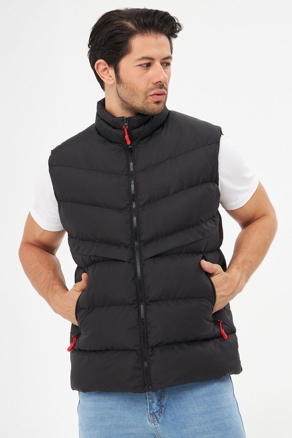 D1fference D1fference Men's Lined Water And Windproof Black Puffer Vest