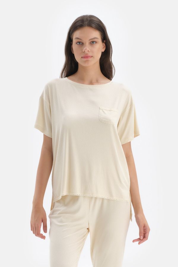 Dagi Dagi Ecru Short Sleeve Viscose T-shirt Pajama Top