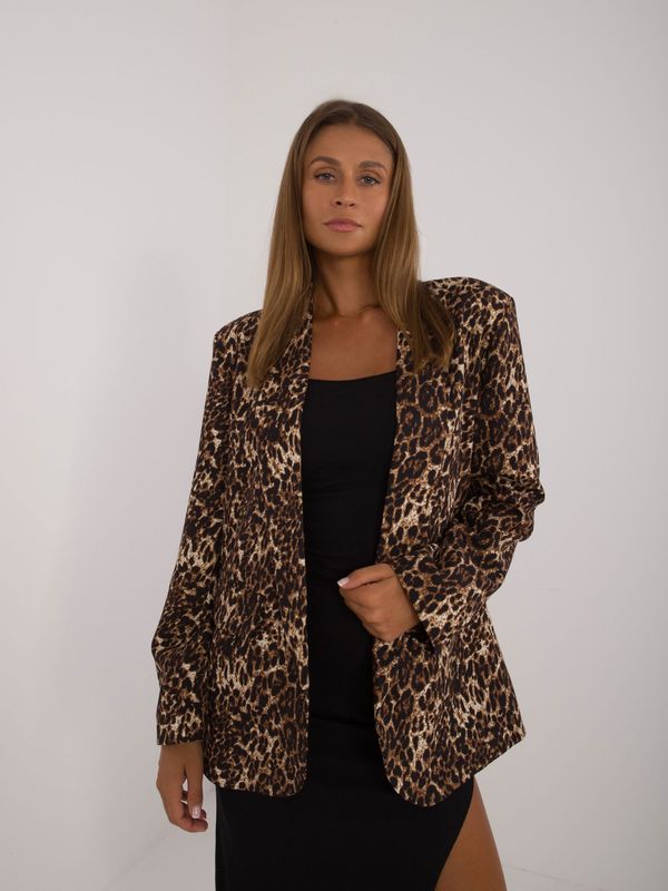 Fashionhunters Dark beige and black oversize blazer with print