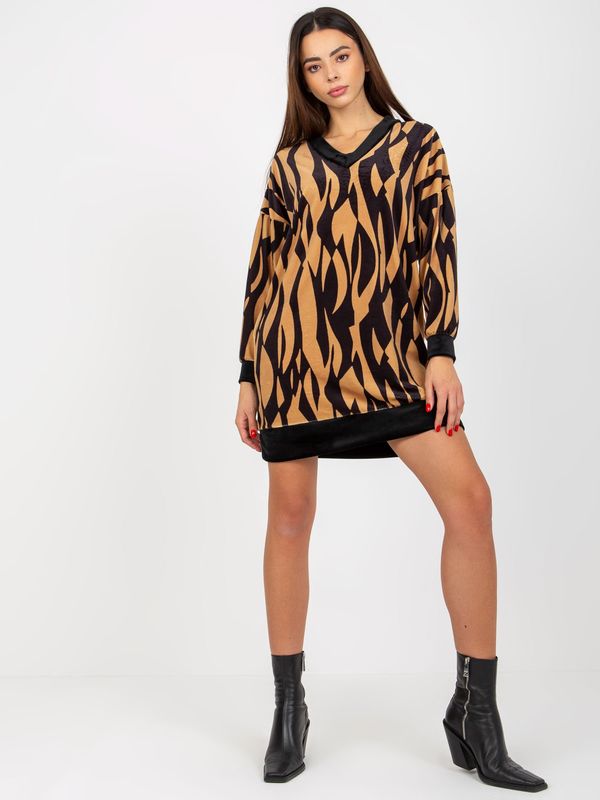 Fashionhunters Dark beige and black velour dress with leopard pattern from RUE PARIS