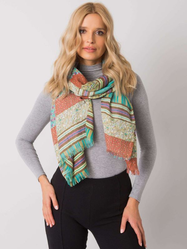 Fashionhunters Dark beige and green scarf with colorful patterns