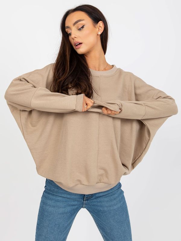 Fashionhunters Dark beige basic hoodless sweatshirt RUE PARIS