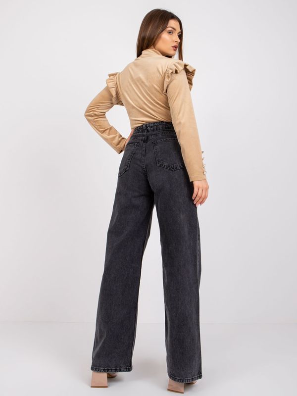 Fashionhunters Dark beige blouse with ruffles and long Capri sleeves