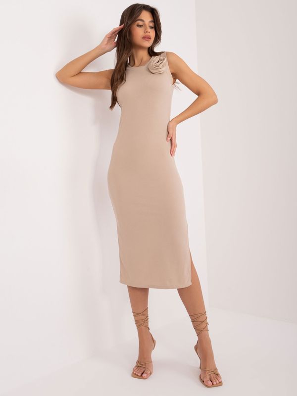 Fashionhunters Dark beige bodycon dress with a round neckline