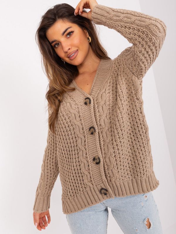 Fashionhunters Dark beige cardigan with buttons