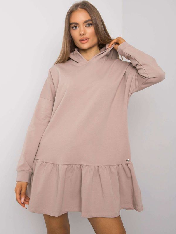 Fashionhunters Dark beige cotton dress with hood