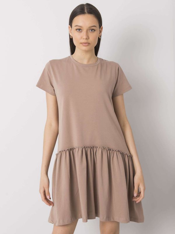 Fashionhunters Dark beige cotton dress with ruffles