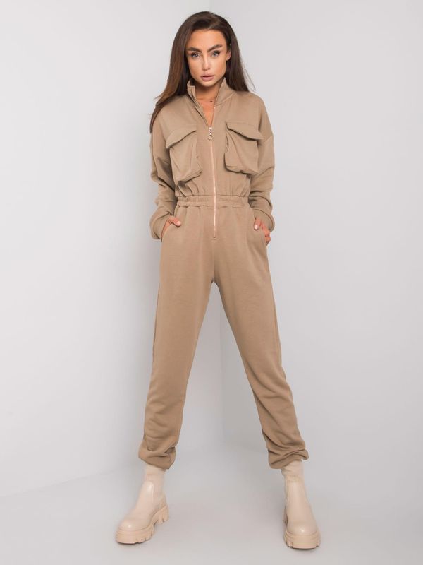 Fashionhunters Dark beige cotton jumpsuit