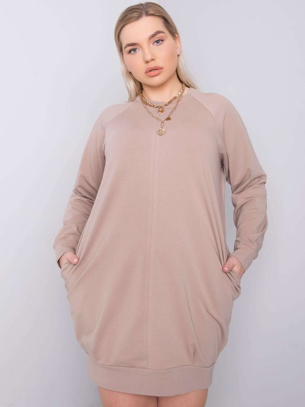 Fashionhunters Dark beige dress plus sizes with long sleeves