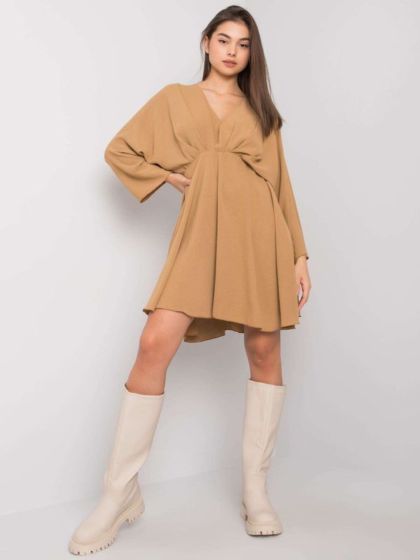 Fashionhunters Dark beige dress with triangular neckline