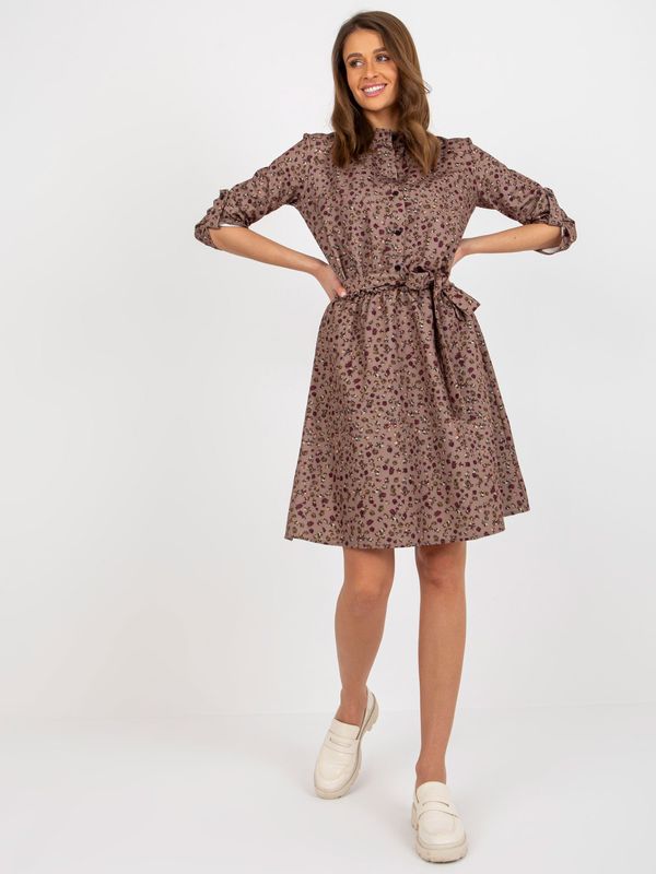 Fashionhunters Dark beige floral dress with tie from Meddis