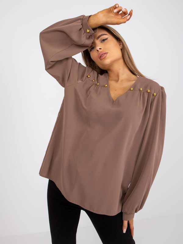 Fashionhunters Dark beige formal blouse with loose sleeves