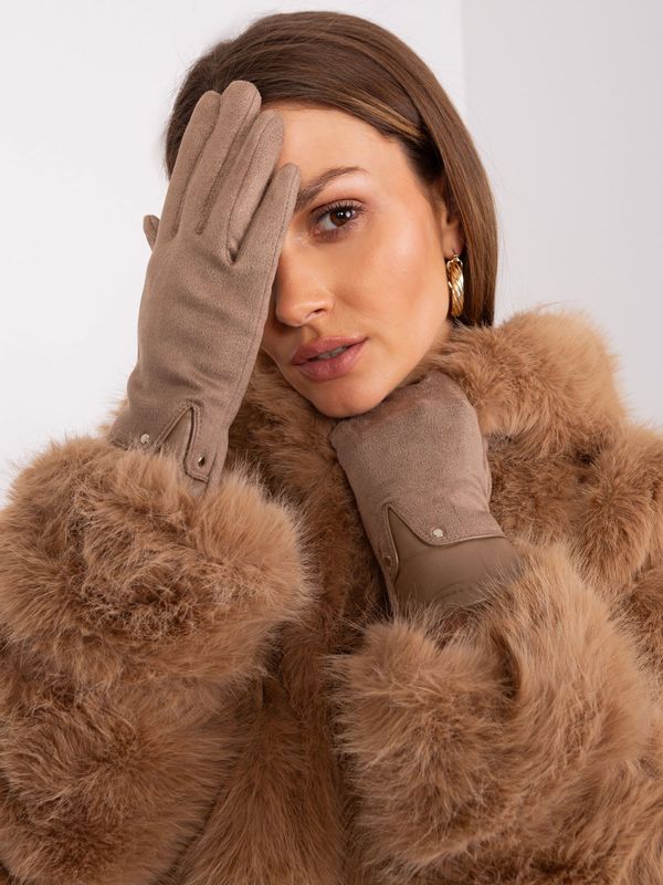 Fashionhunters Dark beige gloves with eco-leather inserts