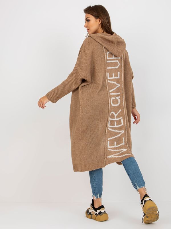 Fashionhunters Dark beige knitted cardigan with OH BELLA lettering on the back