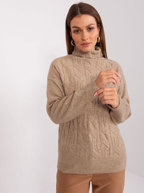 Fashionhunters Dark beige melange turtleneck