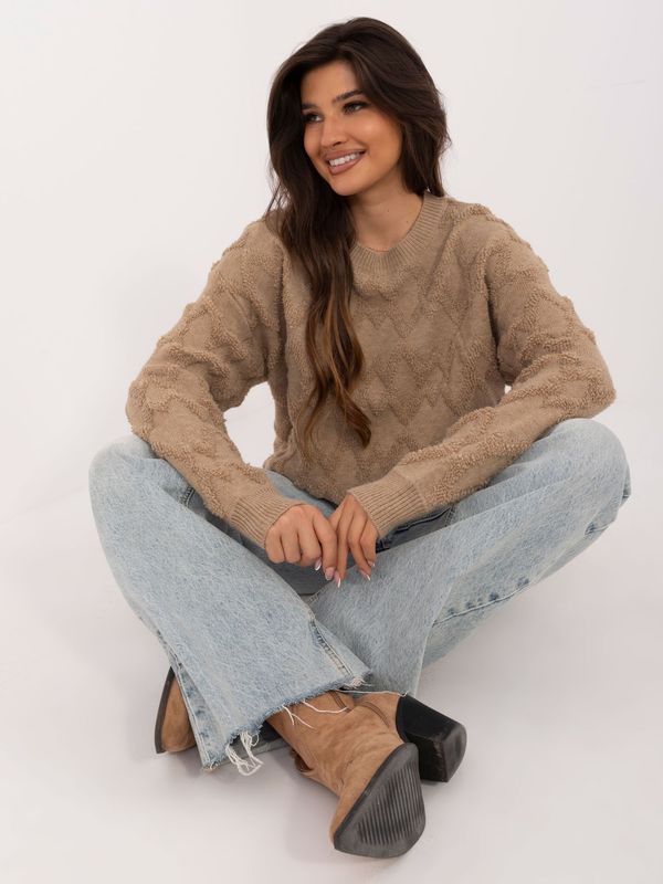 Fashionhunters Dark beige oversize sweater with round neckline