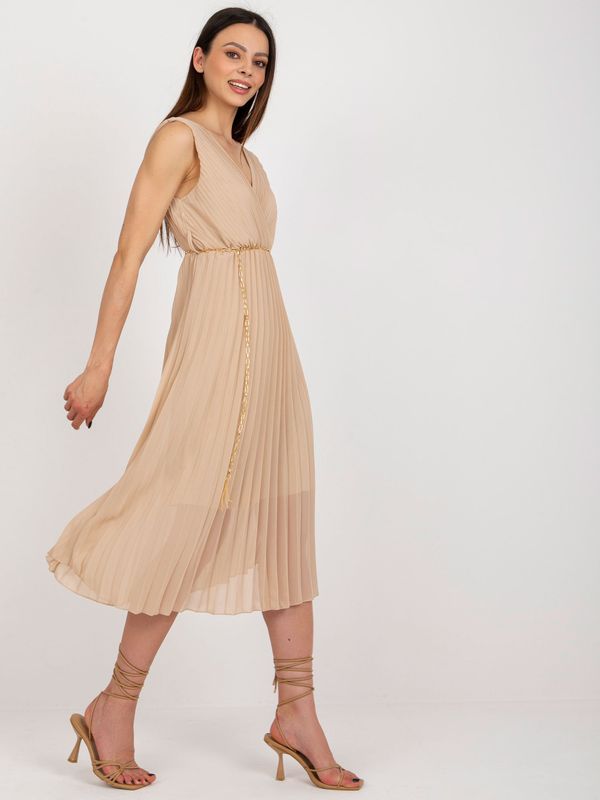 Fashionhunters Dark Beige Pleated Midi Dress