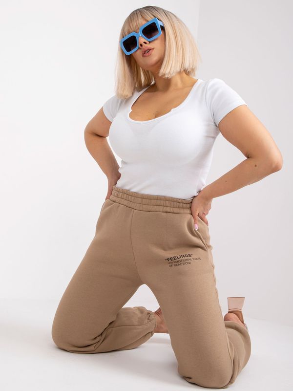 Fashionhunters Dark Beige Plus Size Banni Cotton Sweatpants