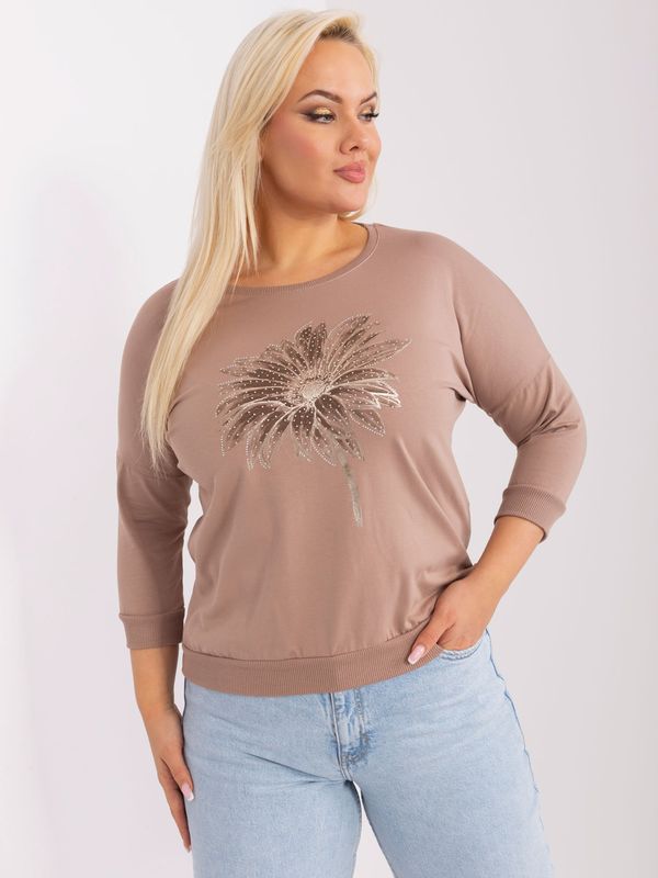 Fashionhunters Dark beige plus size blouse with appliqué