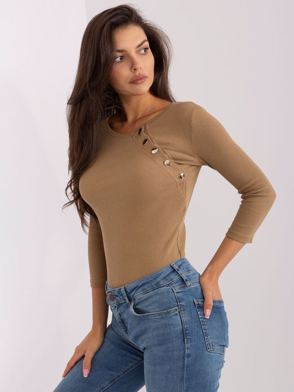 Fashionhunters Dark beige ribbed blouse with buttons